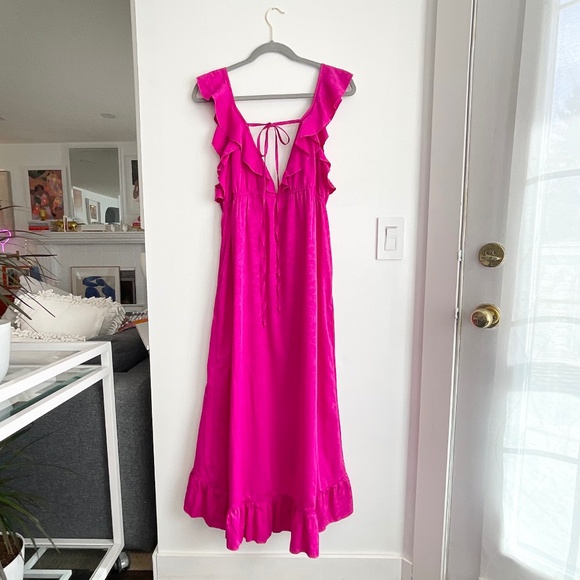 NWOT 🌺 TOPSHOP Hot Pink Wrap V-Neck Midi Maxi Dress Size 12 - Picture 1 of 15